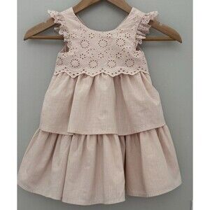 Taharhi Girls 3T Peach Eyelet Tiered Dress, Lined 100% Cotton